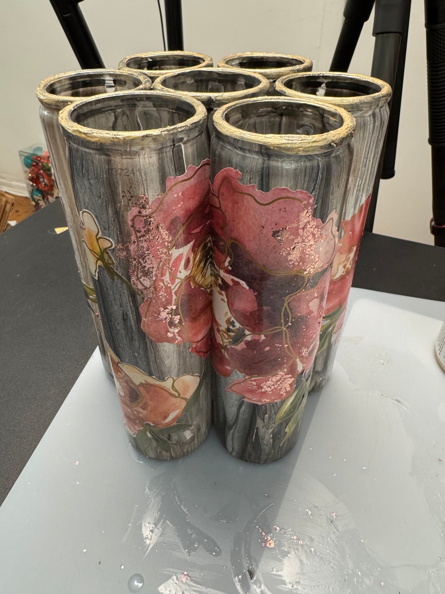Stunning Upcycled 7-Vessel Vase – Handmade from Repurposed Candle Jars