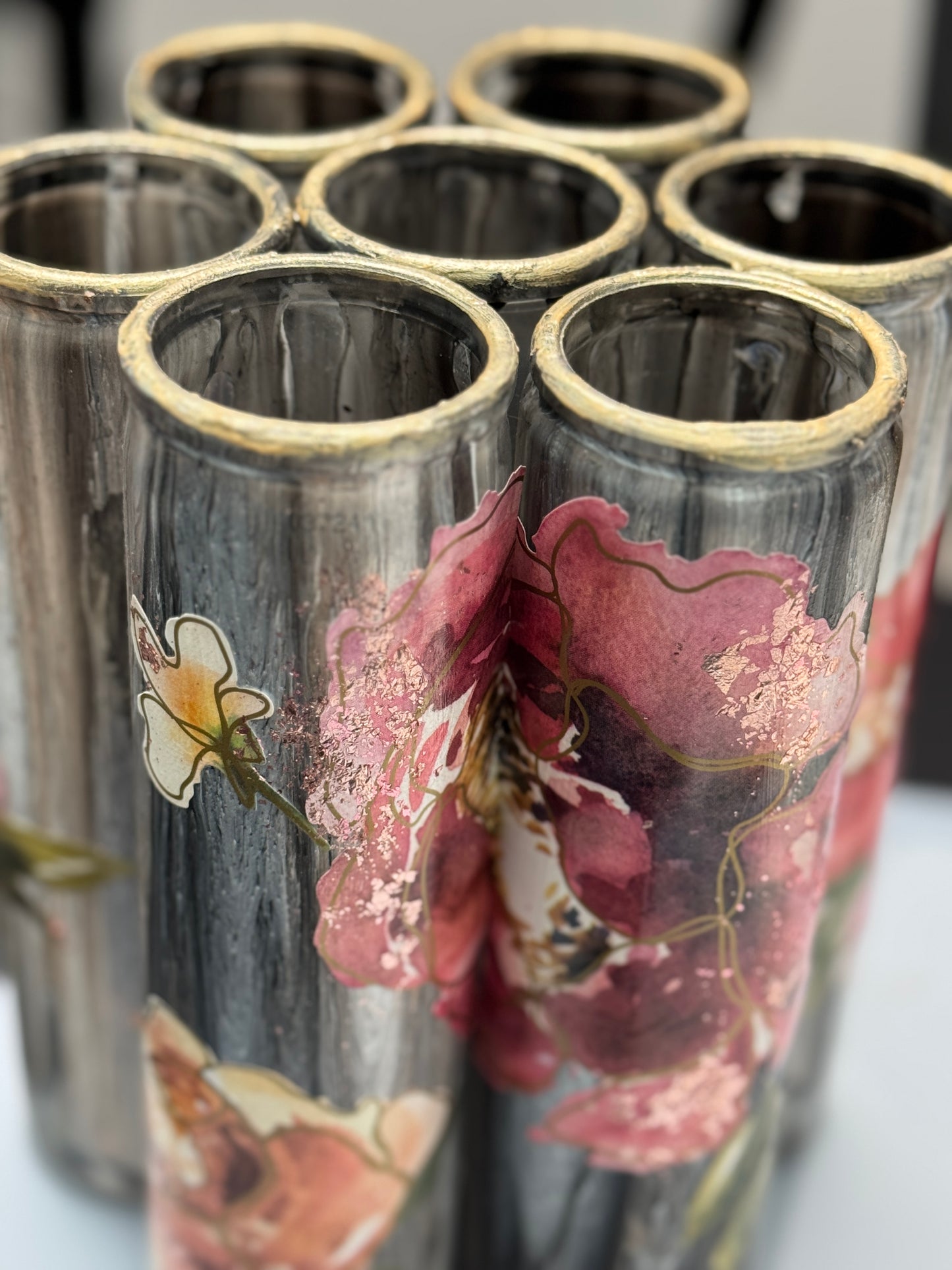 Stunning Upcycled 7-Vessel Vase – Handmade from Repurposed Candle Jars