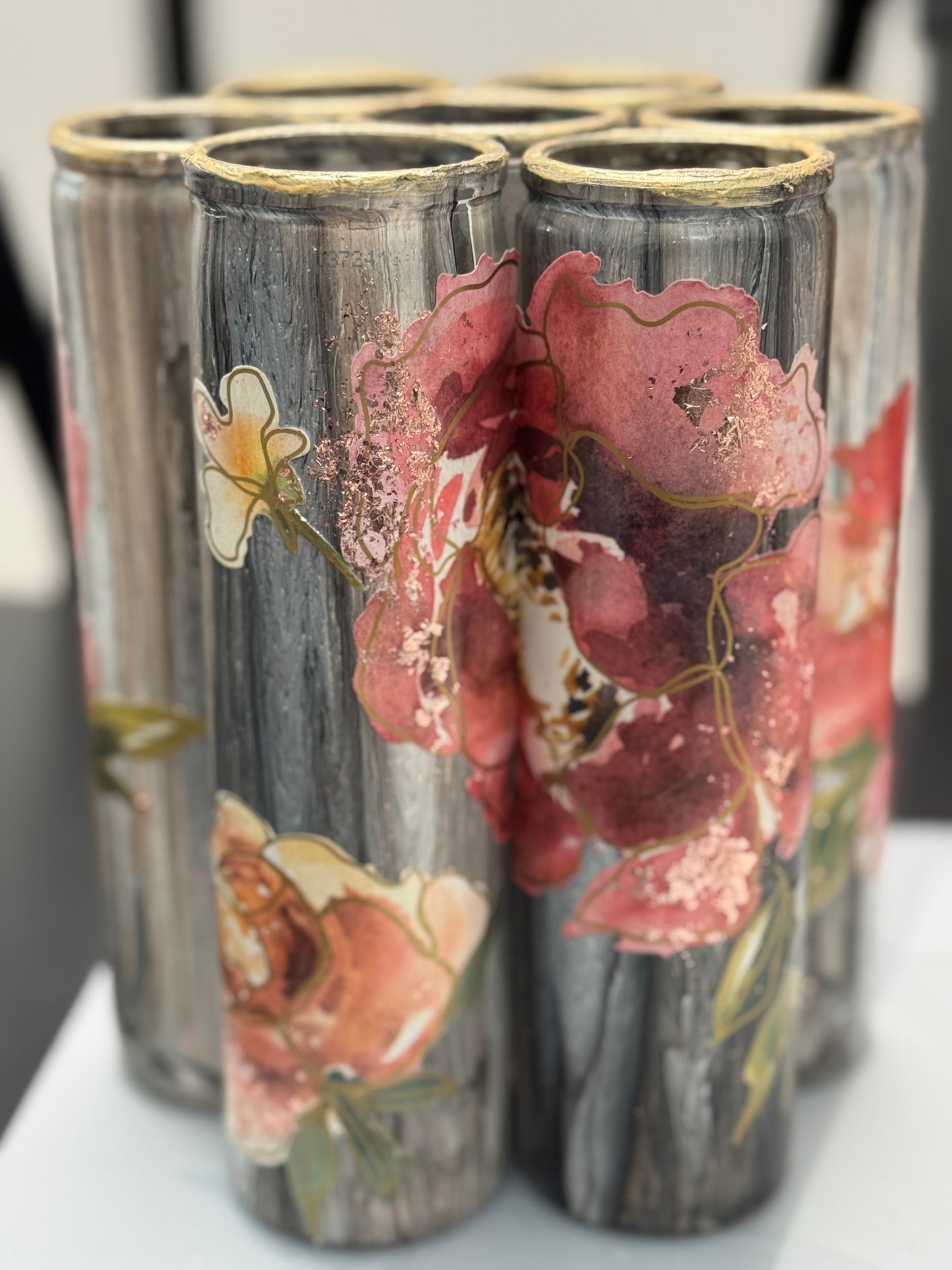 Stunning Upcycled 7-Vessel Vase – Handmade from Repurposed Candle Jars