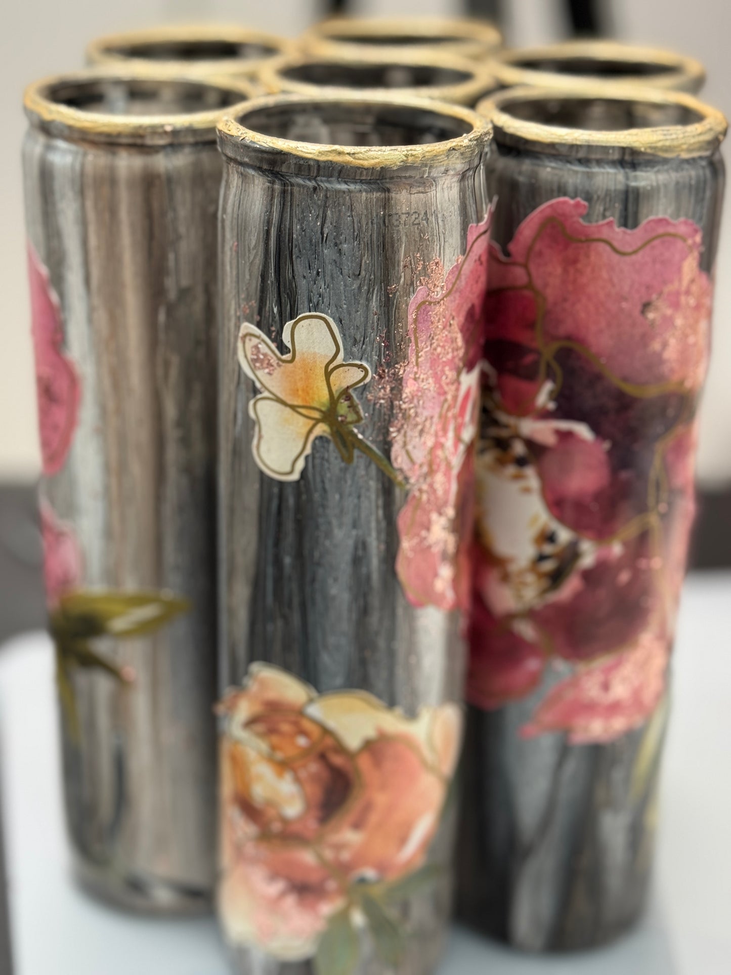 Stunning Upcycled 7-Vessel Vase – Handmade from Repurposed Candle Jars